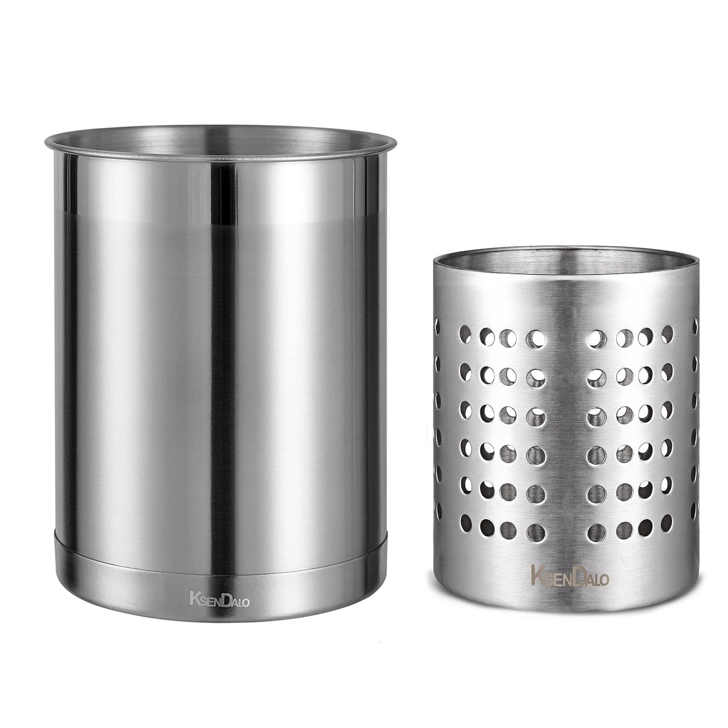 KSENDALO Stainless Steel Utensil Holder Utensil Drying Holder Set - 6.5inch Weighted Base Brushed Utensil Storage with Utensils Silverware Drying Rack, Silver