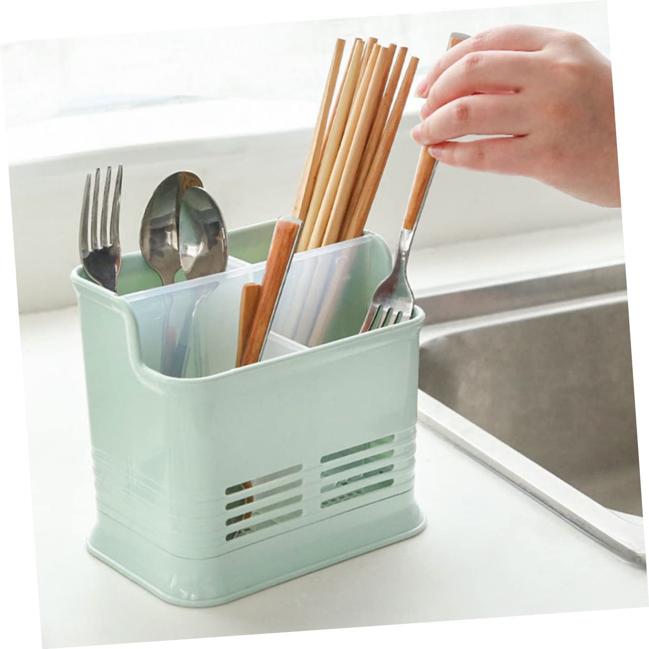 Anneome 4pcs box Drying Rack Chopsticks Stand Pot for Kitchen Spoon Drainer Spoons Cup Utensil Desktop Basket Flatware Crock Kitchenware Cutlery Draining Holder Forks