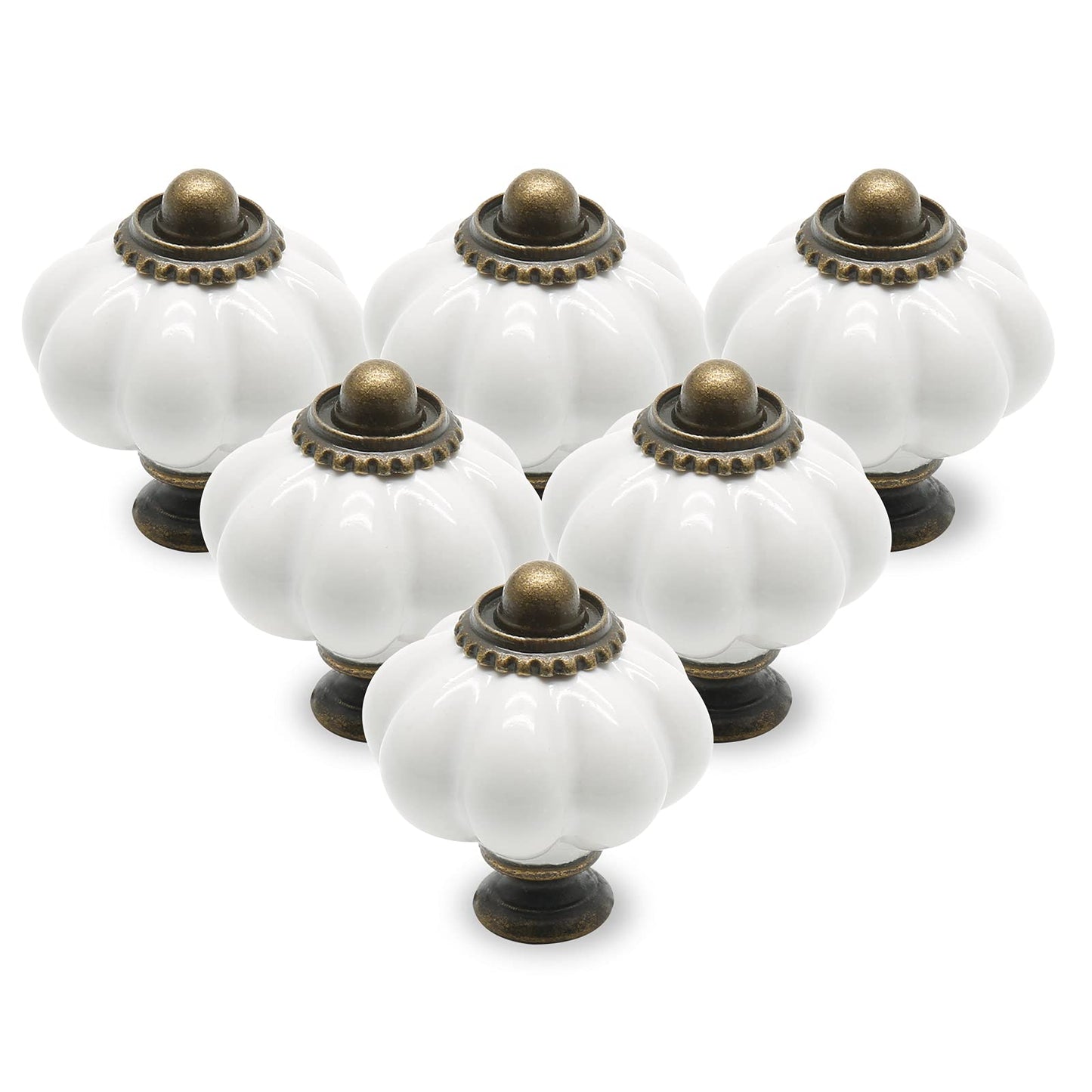 Seimneire 12pcs White Pumpkin Knobs, Vintage Ceramic Cabinet Knobs, Dresser Knobs Drawer Knobs Door Knobs Drawer Pulls Dresser Handles with Mounting Screws