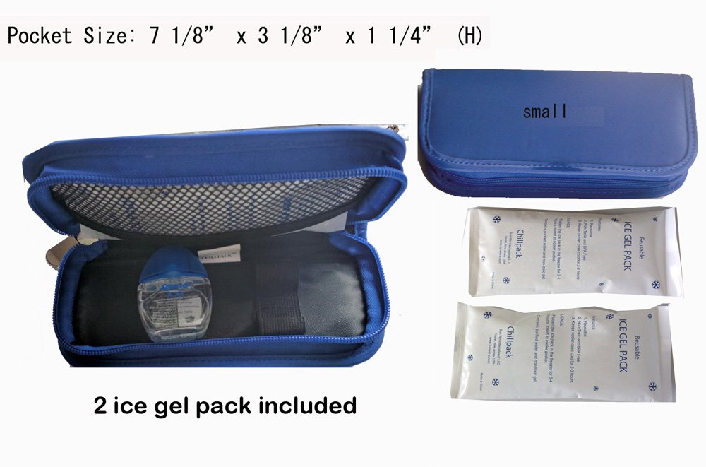 Diabetic Insulin Pen/Medication Cooler Case,for 1's Pen - w/2x Ice Packs -Small (Blue)