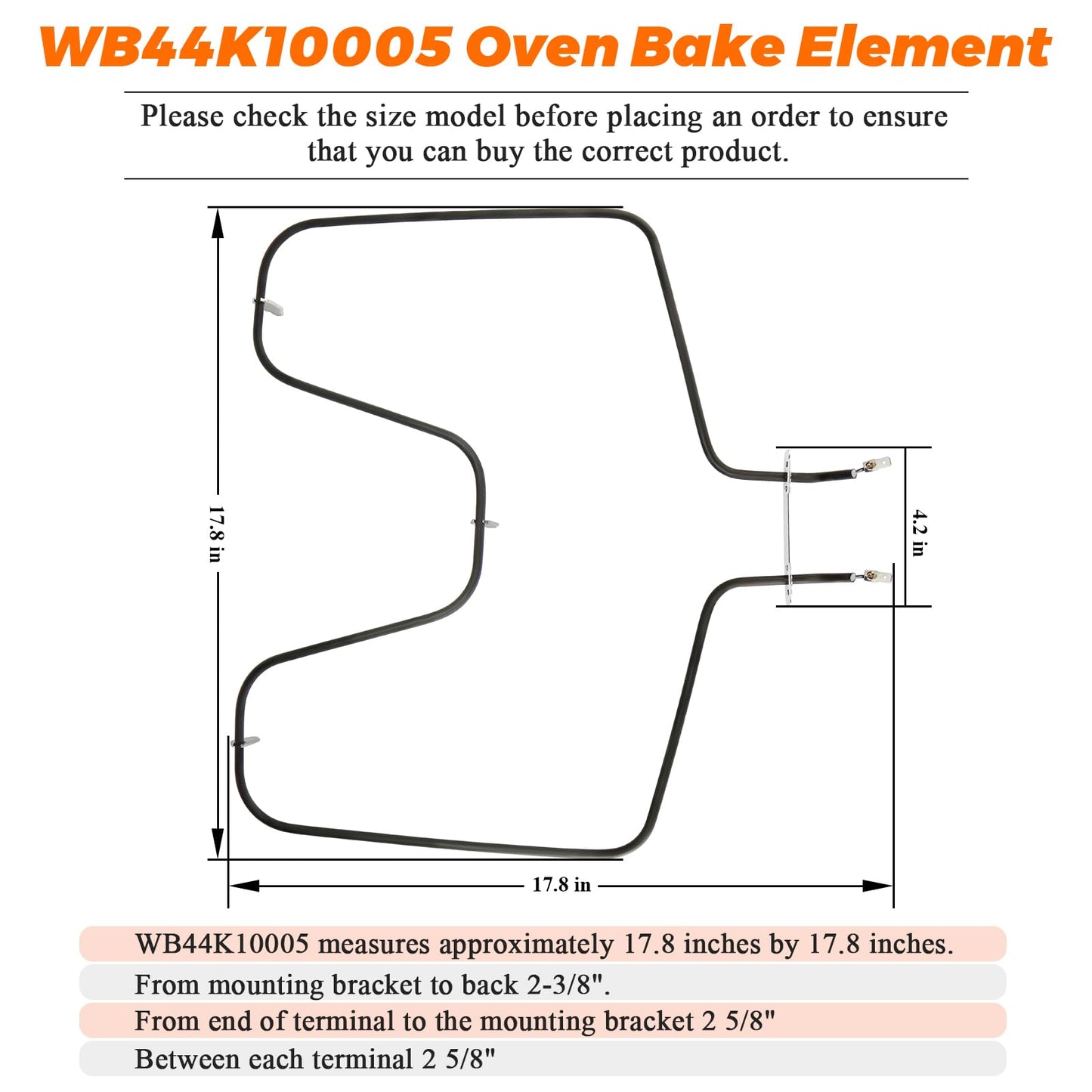 WB44K10005 Oven Bake Element - Fit for GE Hotpoint Americana Oven RB526h3WW, RB757BH1WH, RB787WH1WW, 36291114101-Replaces 824269, AH249238, AP2030964, PS249238, EAP249238, WB44K10001, PD00001066