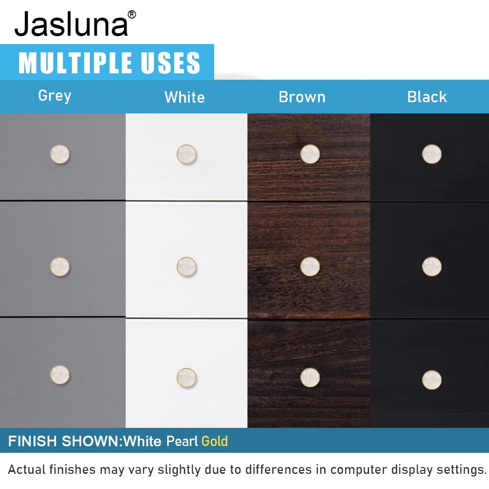 Jasluna Pearl Gold Knobs for Dresser Drawers, 12-Pack Brushed Brass Cabinet Knobs Pulls, 1-1/4-Inch knobs for Kitchen Bathroom, Decorative Furniture Hardware