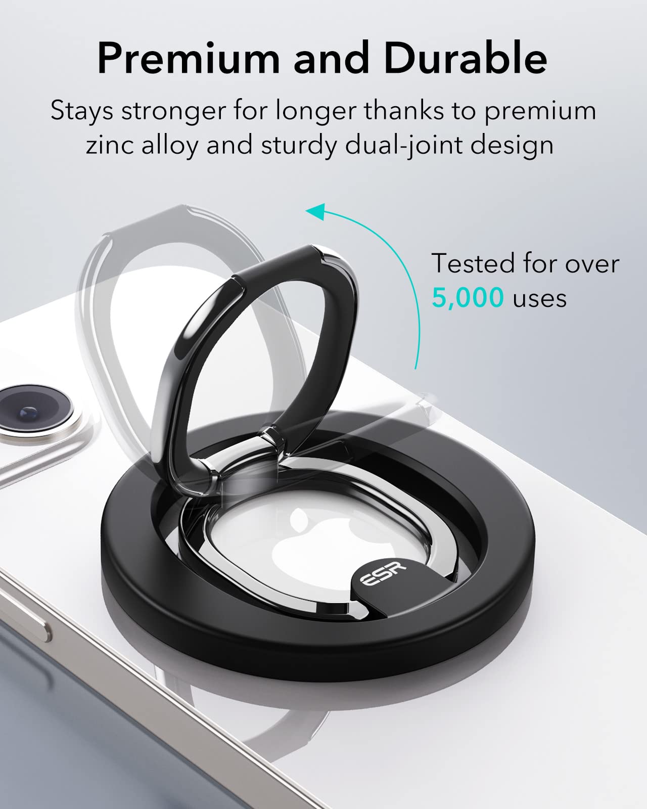 ESR Magnetic Phone Ring Holder (HaloLock), Compatible with MagSafe Ring Holder, Magnetic Phone Grip with Adjustable Stand, Compatible with MagSafe Phone Grip, for iPhone 15/14/13/12 Series, Black