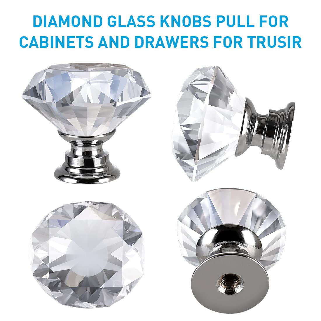 trusir 10 Pack Crystal Knobs - Dresser Knobs Drawer Knobs Diamond Glass Knobs Pull 30mm for Kitchen, Bathroom Cabinet