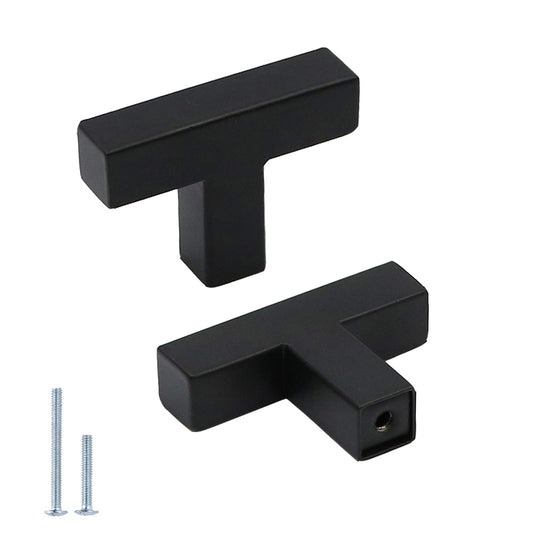 Goldenwarm 5 Pack Black Square T Bar Single Hole Knobs Cabinet Pull Drawer Handles Stainless Steel Modern Hardware for Kitchen and Bathroom Cabinets Cupboard Kitchen Cabinet Knobs