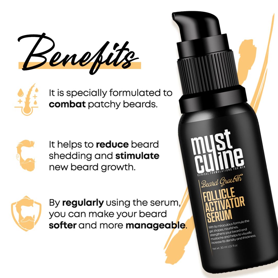 MUSTCULINE Follicle Activator Serum, Patchy Beard Growth,Specialized for Patchy Beards, Beard Growth Serum Combined with Biotin Oil (2 Package)