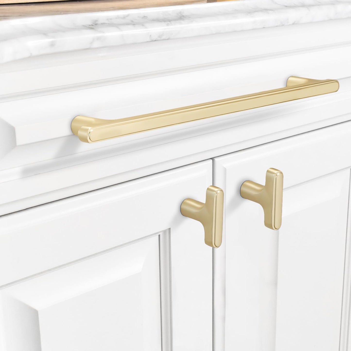 COTYKILEY 6 Pack 5 Inch(128mm) Brushed Brass Cabinet Handles Gold Kitchen Cabinet Pulls Cabinet Door Handles Kitchen Cabinet Hardware Cupboard Drawer Pulls Dresser Handles