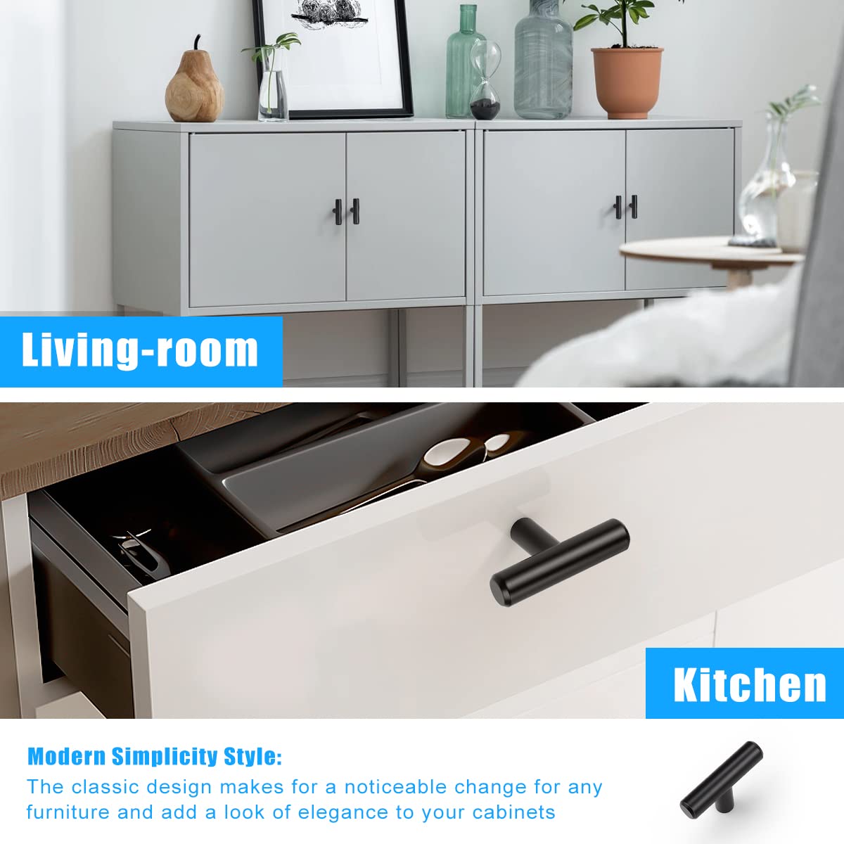 KNOBWELL 25 Pack Solid Stainless Steel Cabinet & Furniture Pulls Solid Door Handle Sets, Modern Cabinet Pulls Euro Style Round Bar Kitchen Cabinet Handles Dresser Drawer Knobs - Single Hole 50mm/2"