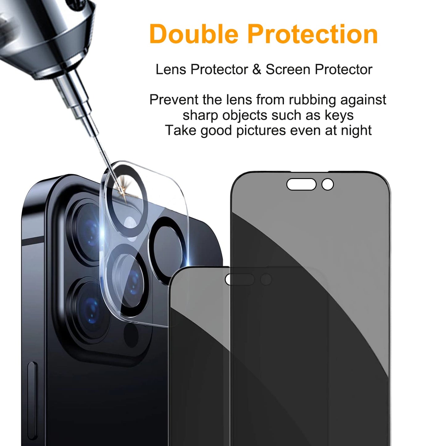 Pehael [2+2 Pack] iPhone 14 Pro Max Privacy Screen Protector with Camera Lens Protector Full Coverage Anti-Spy Tempered Glass Film 9H Hardness Upgrade Edge Protection Easy Installation Bubble Free Specially Designed for 2022 [6.7 inch]