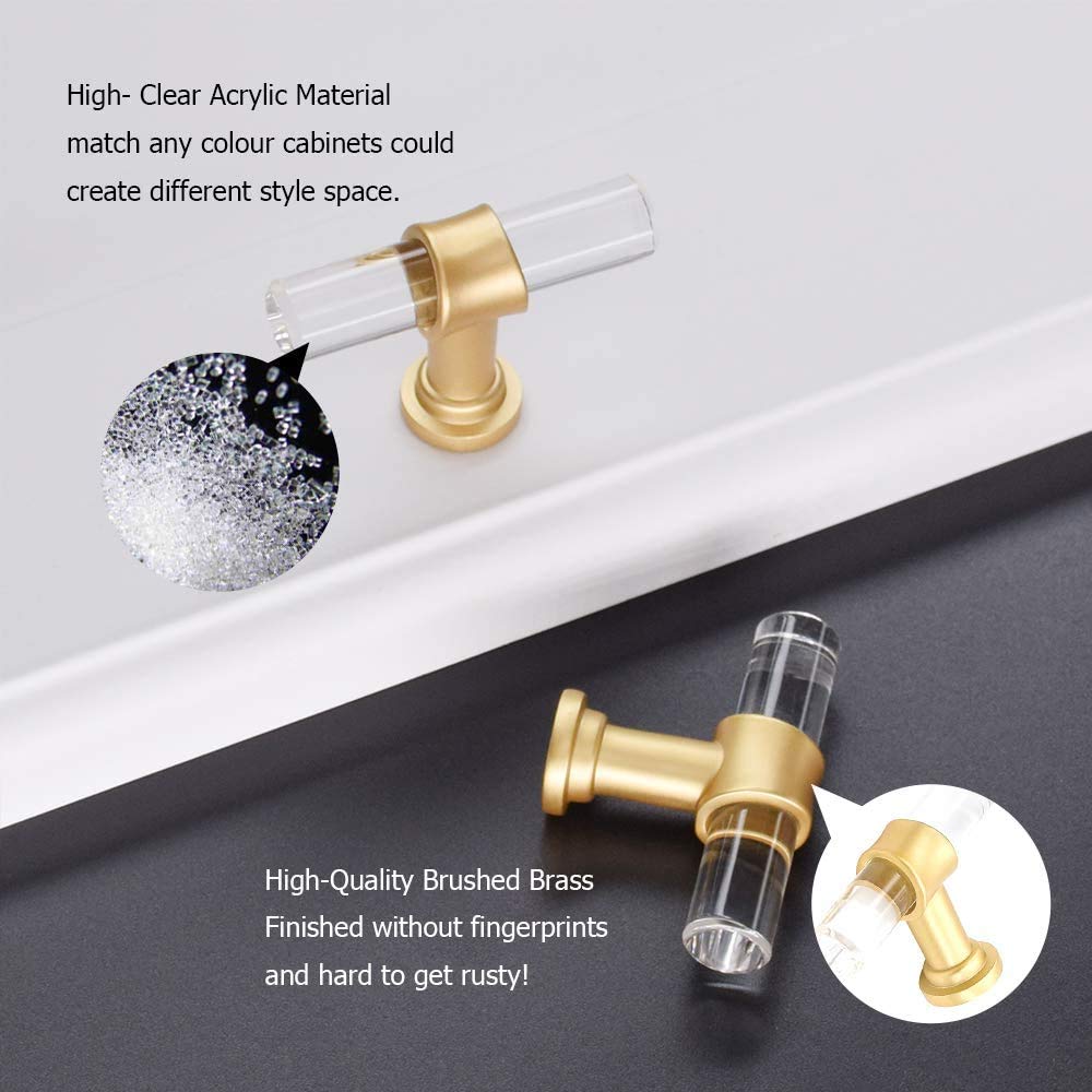 Peaha 15 Pack Acrylic Dresser Knobs Brass Cabinet Knobs Gold Drawer Dresser Knobs Bathroom Cabinet Hardware 2in Length Knobs for Bathroom Cabinets, PH9165GD