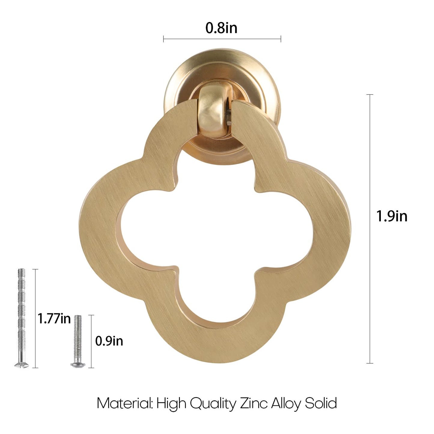 WOOW DEPOT [2 Pack Gold Flower Cabinet Knobs, Zinc Alloy Brushed Brass Cabinet Ring Pulls Dresser Door Handles Furniture Hardware for Cupboard Wardrobe