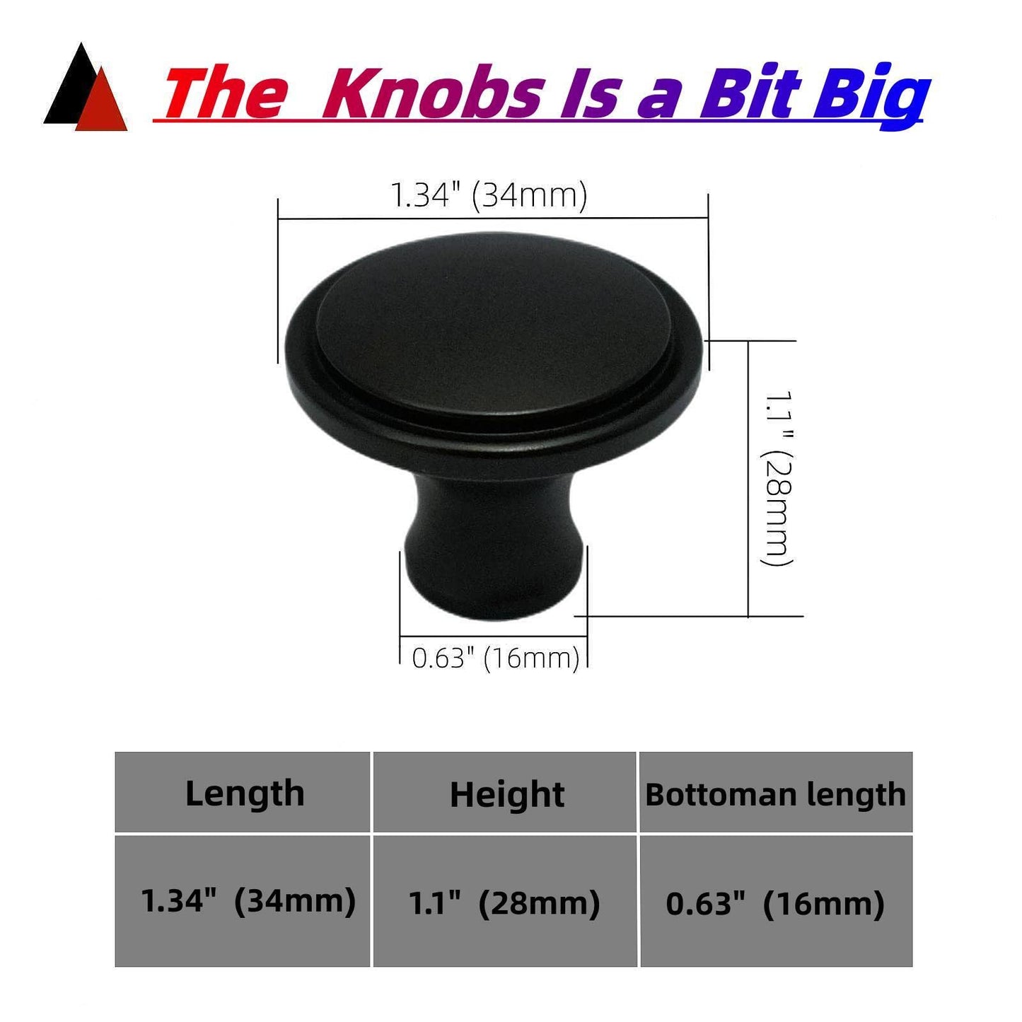 BTCool 6 Pack Kitchen Cabinet Knobs 1.34 Inch(34mm) Matte Black Drawer Knobs Round Solid Dresser Knobs Cabinet Hardware for Cabinet Drawer Bathroom Bedroom Office Furniture Pulls