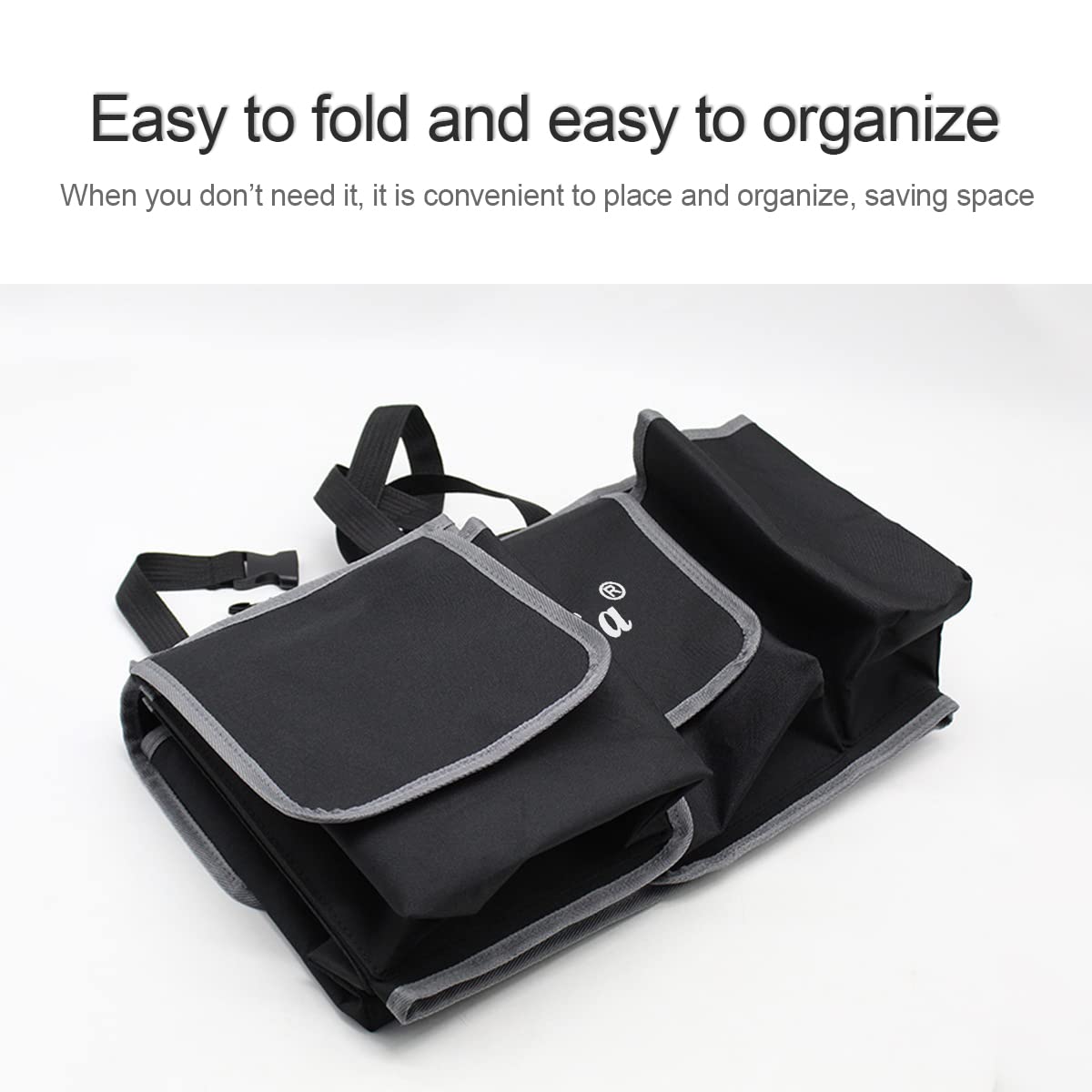 Car Trunk Organizer and Storage, Backseat Hanging Organizer for SUV, Truck, MPV, Waterproof, Collapsible Cargo Storage Bag with 4 Pockets, Car Interior Accessories for Men and Women (Black)