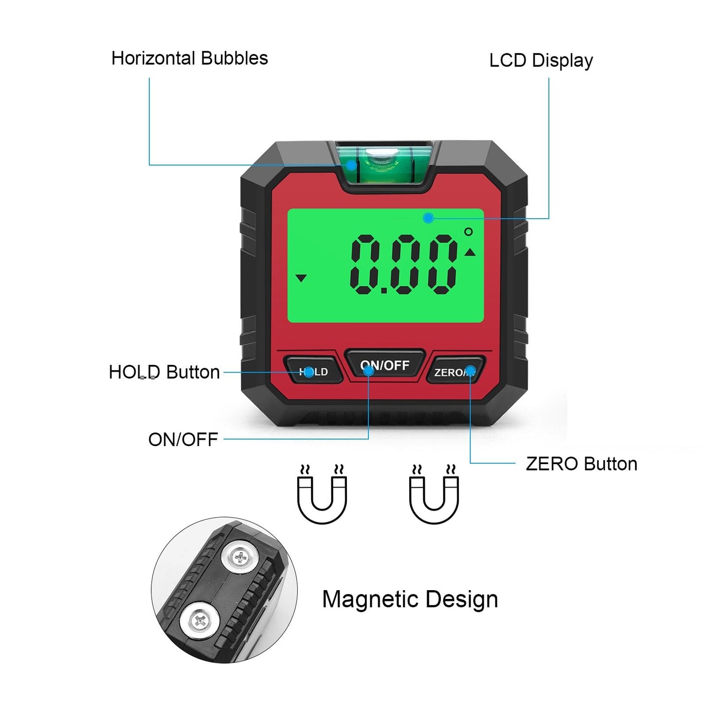 Digital Angle Gauge Protractor, Electronic Angle Finder Digital Level Box with Magnetic Base, Table Saw Miter Protractor Measuring Tool for Carpentry Electrical Building Masonry