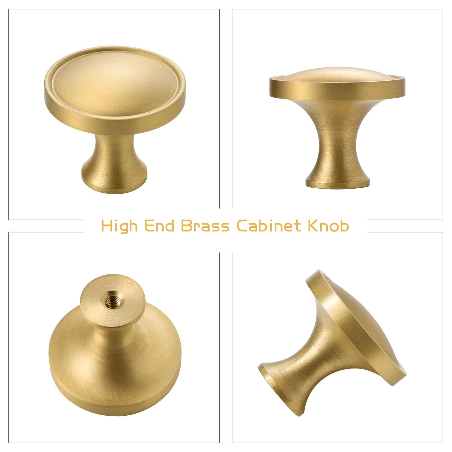 SNBTLA Solid Brass Dresser-Cabinet Knobs - 5 Pack 1-1/4 Inch Diameter Brushed Gold Handles Hardware for Drawer Kitchen Bedroom Bathroom