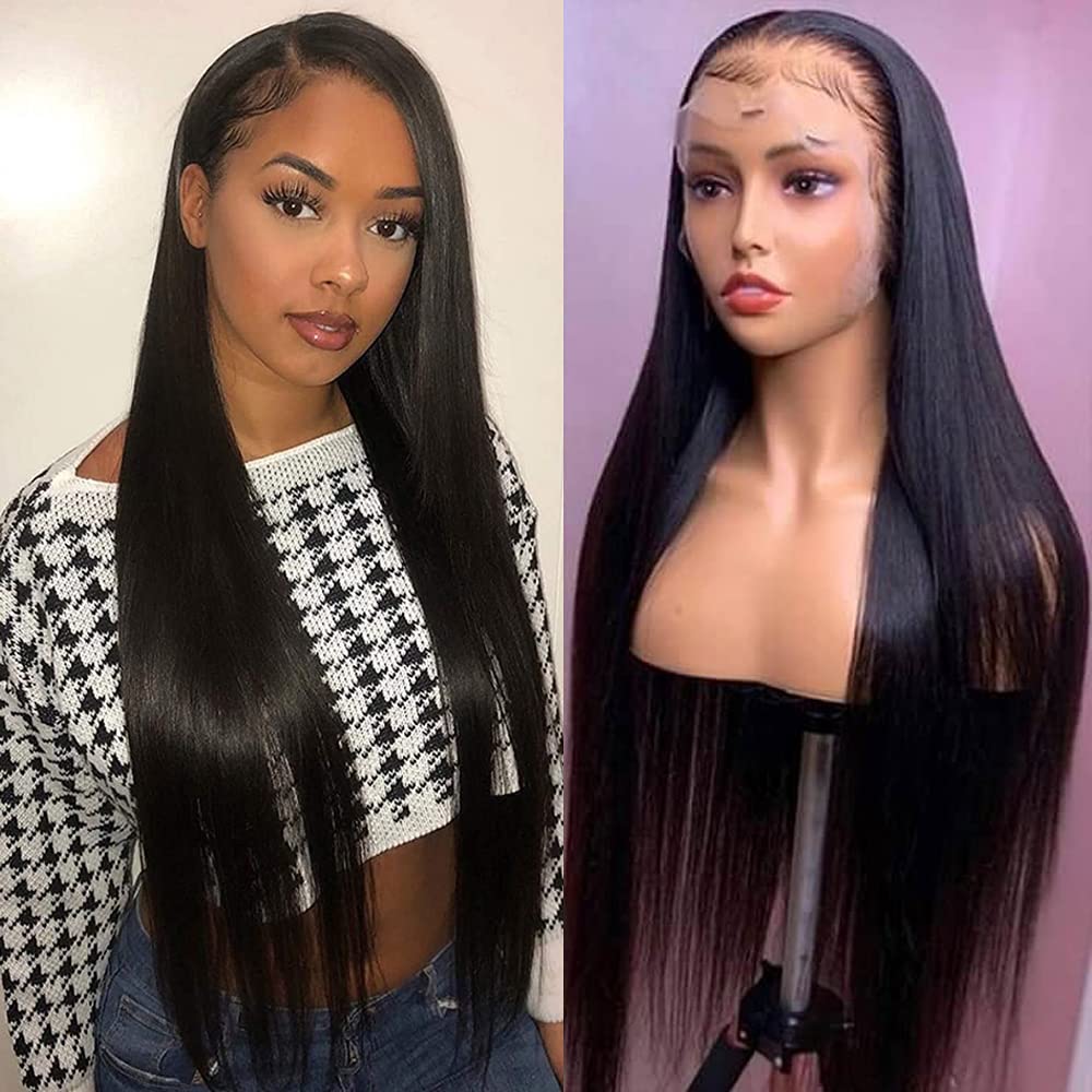 Lace Front Wigs Human Hair Straight 13x4 HD Transparent Lace Front Wig Human Hair Pre Plucked with Baby Hair 150% Density Brazilian Virgin Lace Frontal Wigs for Black Women Natural Color 18 Inch