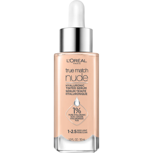 L’Oréal Paris True Match Nude Hyaluronic Tinted Serum Foundation with 1% Hyaluronic acid, Rosy Light 1-2.5, 1 fl. oz.