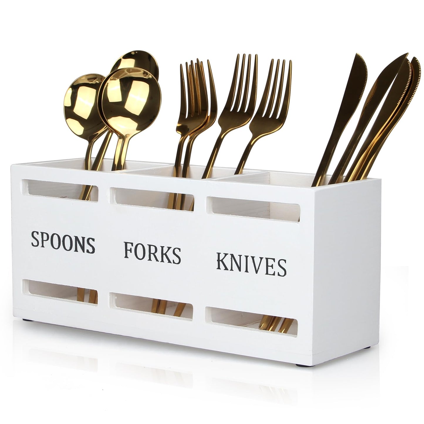 Ayiaren Wooden Silverware Caddies Flatware Cutlery Holder Wood Silverware Organizer Storage Containers Black Kitchen Utensils Holder for Countertop Spoon and Fork Holder Flatware Utensil Caddy