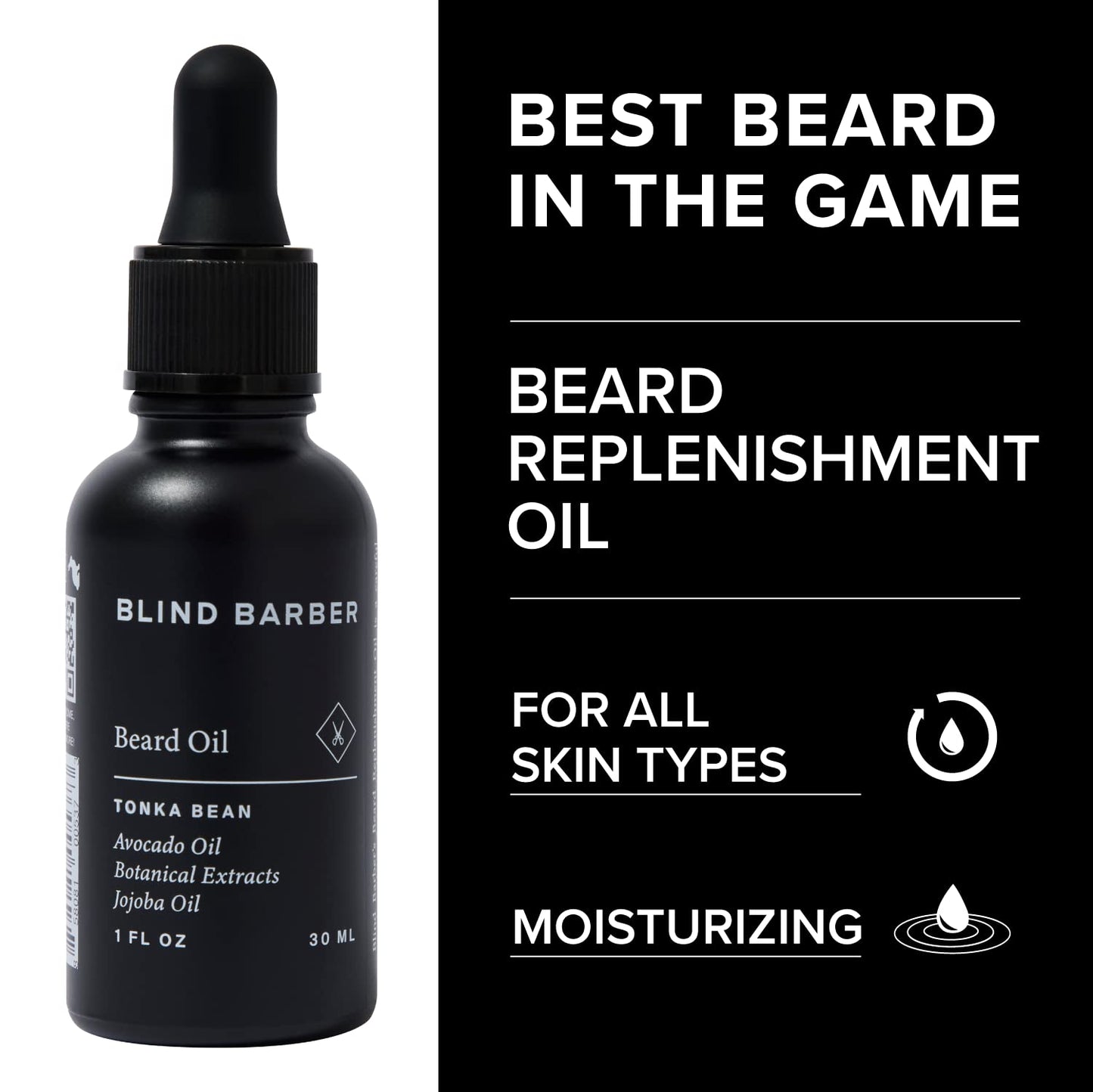 Blind Barber Beard & Face Replenishment Oil - Moisturizing Beard & Skin Oil with Argan, Pumpkin Seed, Avocado & Jojoba to Protect & Soften Coarse Beard Hair - Grooming Products for Men (1oz / 30ml)