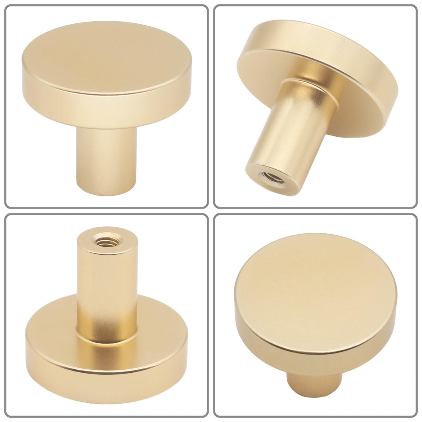 HANIHUA 5 Pack Gold Kitchen Cabinet Knobs, Solid Brushed Brass Dresser Knobs Drawer Knobs for Cabinets, Single Hole Gold Knob for Cabinets and Drawers Hardware Round