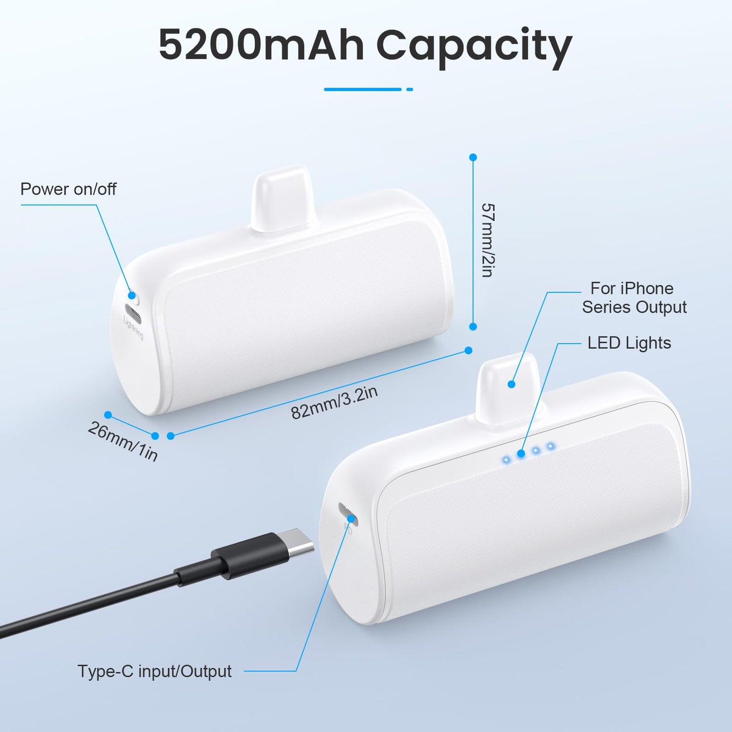 [2 Pack]Mini Portable Charger for iPhone 5200mAh,20W Fast Charging Power Bank for iPhone,Compact Battery Pack,Travel Portable Phone Charger Compatible with iPhone 14/14 Pro Max/13/12/11/X/8/7/6 Plus..