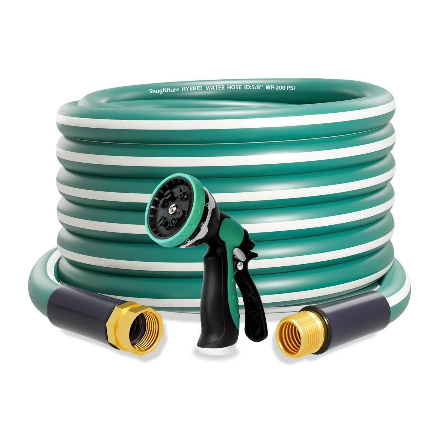 SnugNiture Garden Hose 100 ft x 5/8", Heavy Duty, Light Weight, Flexible Water Hose with 3/4'' Solid Fittings for All-Weather Outdoor