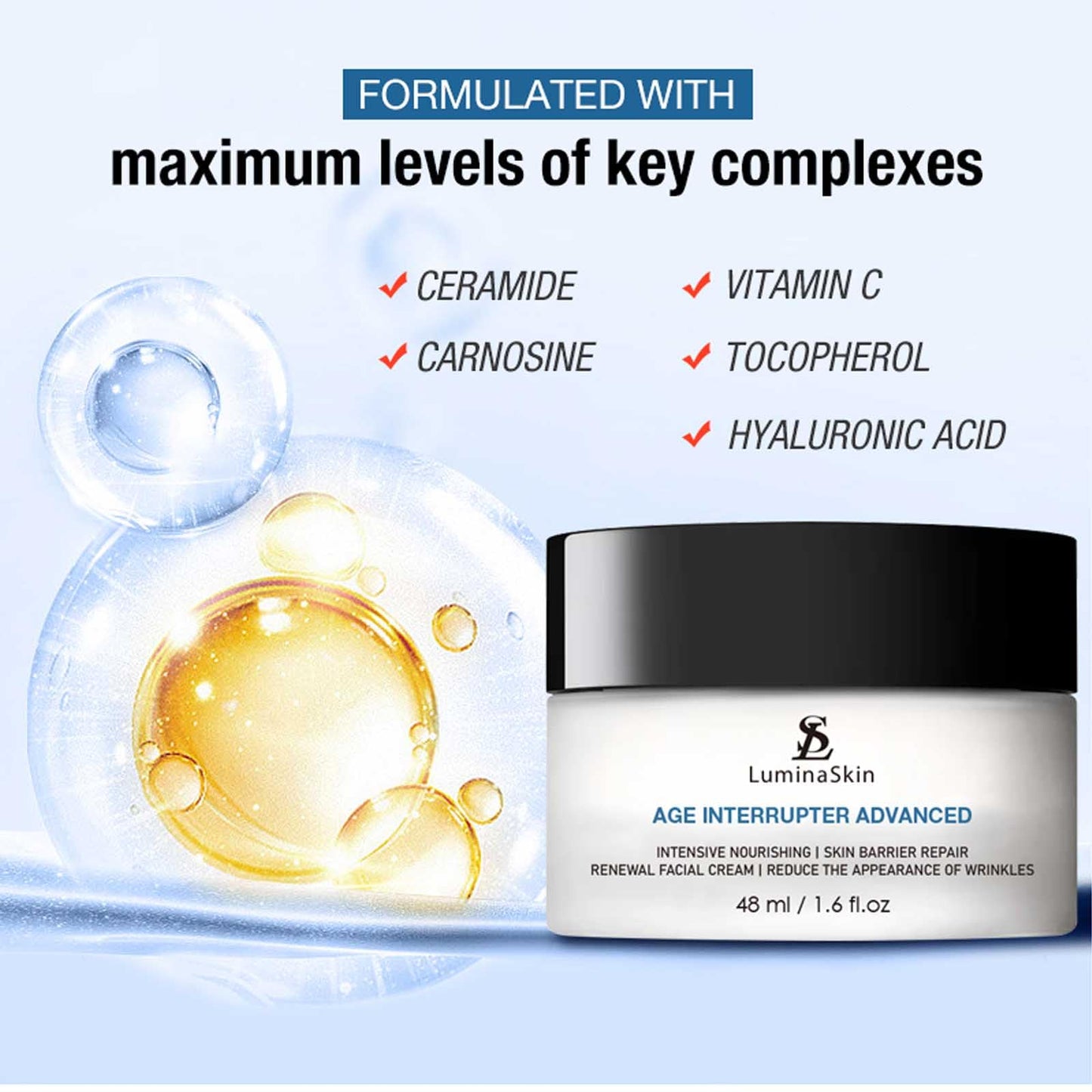 LuminaSkin Age Interrupter Advanced Cream Intensive Nourishing Skin Moisturizer - Skin Barrier Repair - Renewal Facial Cream 48ml