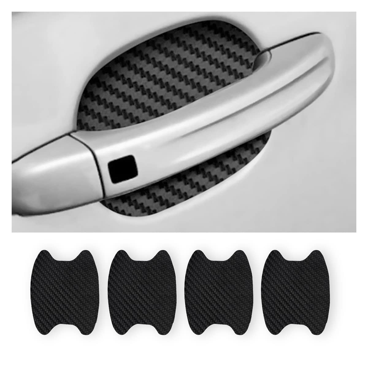 4PCS Sticker, Carbon Fiber Anti-Scratches Car Door Cup Protector, Non-Marking Auto Door Handle Protective Film, Universal for Most Car Handles (Black/4PCS)