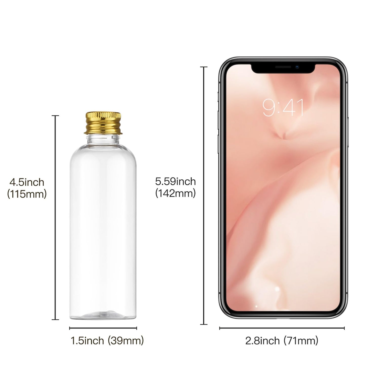 Tekson Travel Size Bottles 3.4 oz, Refillable Containers for Cosmetic, Leak Proof Rravel Bottles with Gold Screw Cap for Travel Essentials (100ml, Clear)