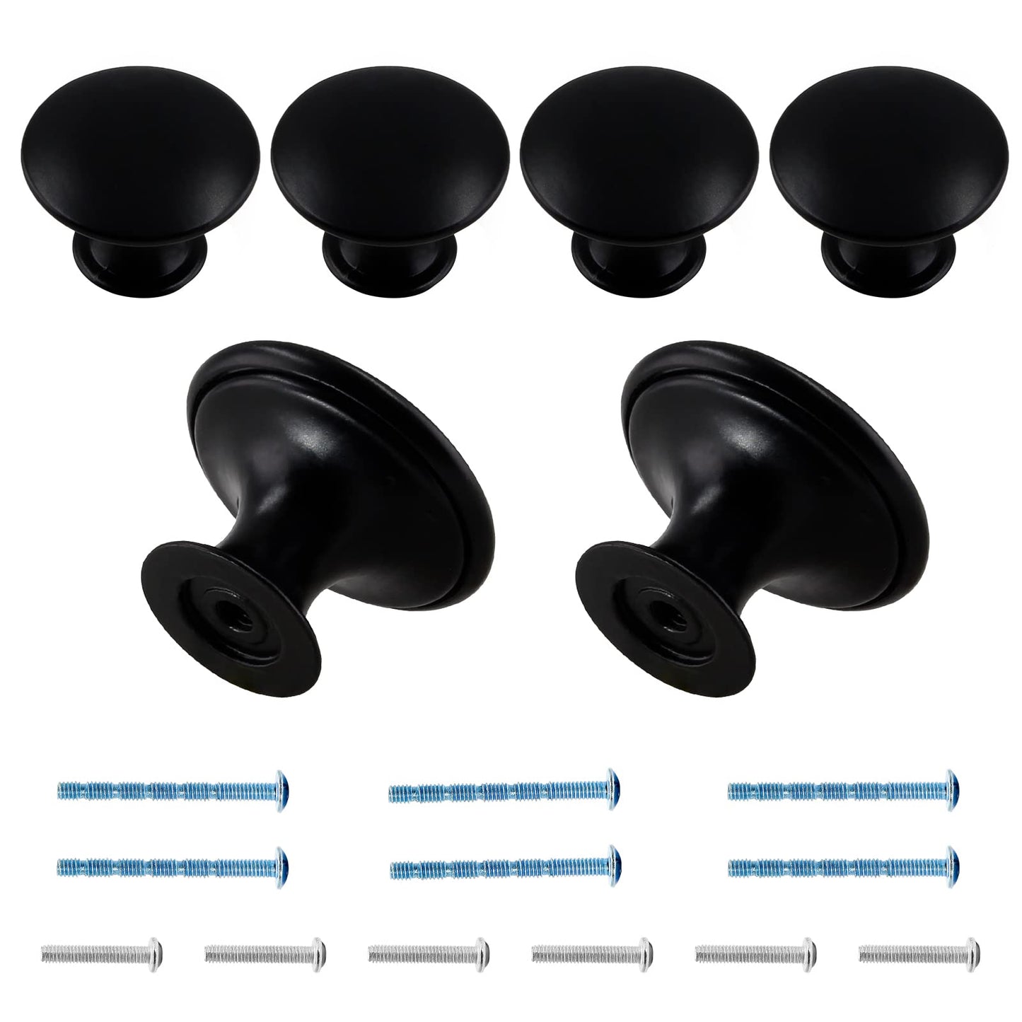 Cionyce 6 Pcs Black Cabinet Knobs Metal Drawer Knobs Round Dresser Handle Knobs 1.18" Diameter Kitchen Cabinet Knobs Hardware(with Mounting Screws)