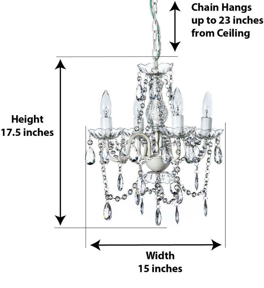 gypsy color The Original 4 Light Crystal White Hardwire Flush Mount Chandelier H17.5”xW15”, White Metal Frame with Clear Glass Stem and Clear Acrylic Crystals & Beads That Sparkle Just Like Glass