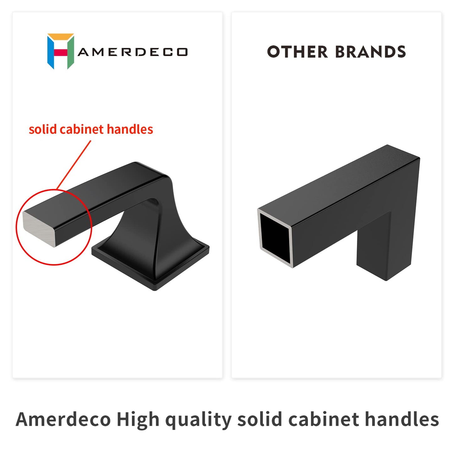 Amerdeco 10 Pack Matte Black 3 Inch(76mm) Hole Centers Kitchen Cabinet Pulls Cabinet Hardware Kitchen Handles for Cabinets Cupboard Handles Drawer Pulls