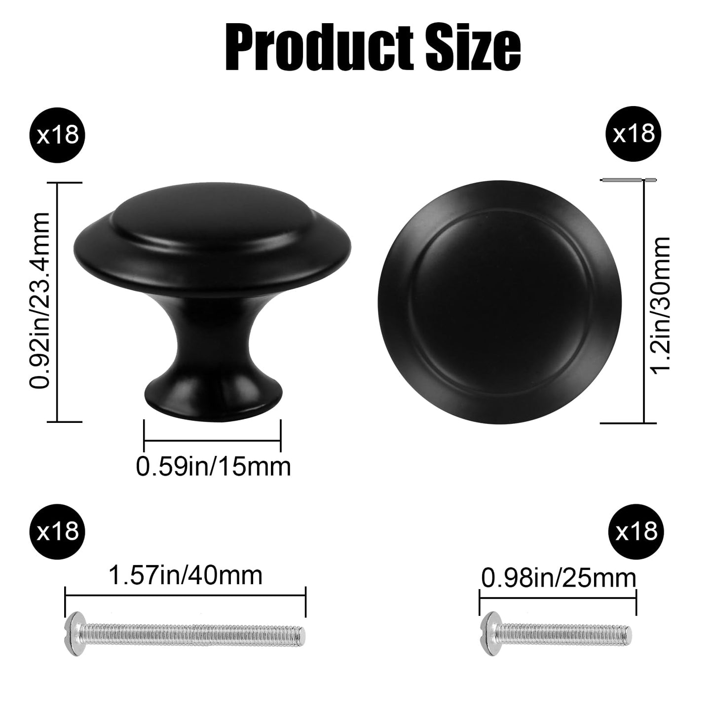 Romeda 18 Pieces Drawer Knobs, 30mm Black Cabinet Knobs, Drawer Pulls and Knobs, Dresser Knobs, Kitchen Knobs, Dresser Drawer Knobs, Knobs for Cabinets with Screw