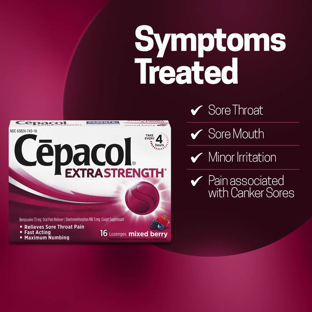 Cepacol Maximum Strength Throat and Cough Drop Lozenges, Mixed Berry, 16 Count