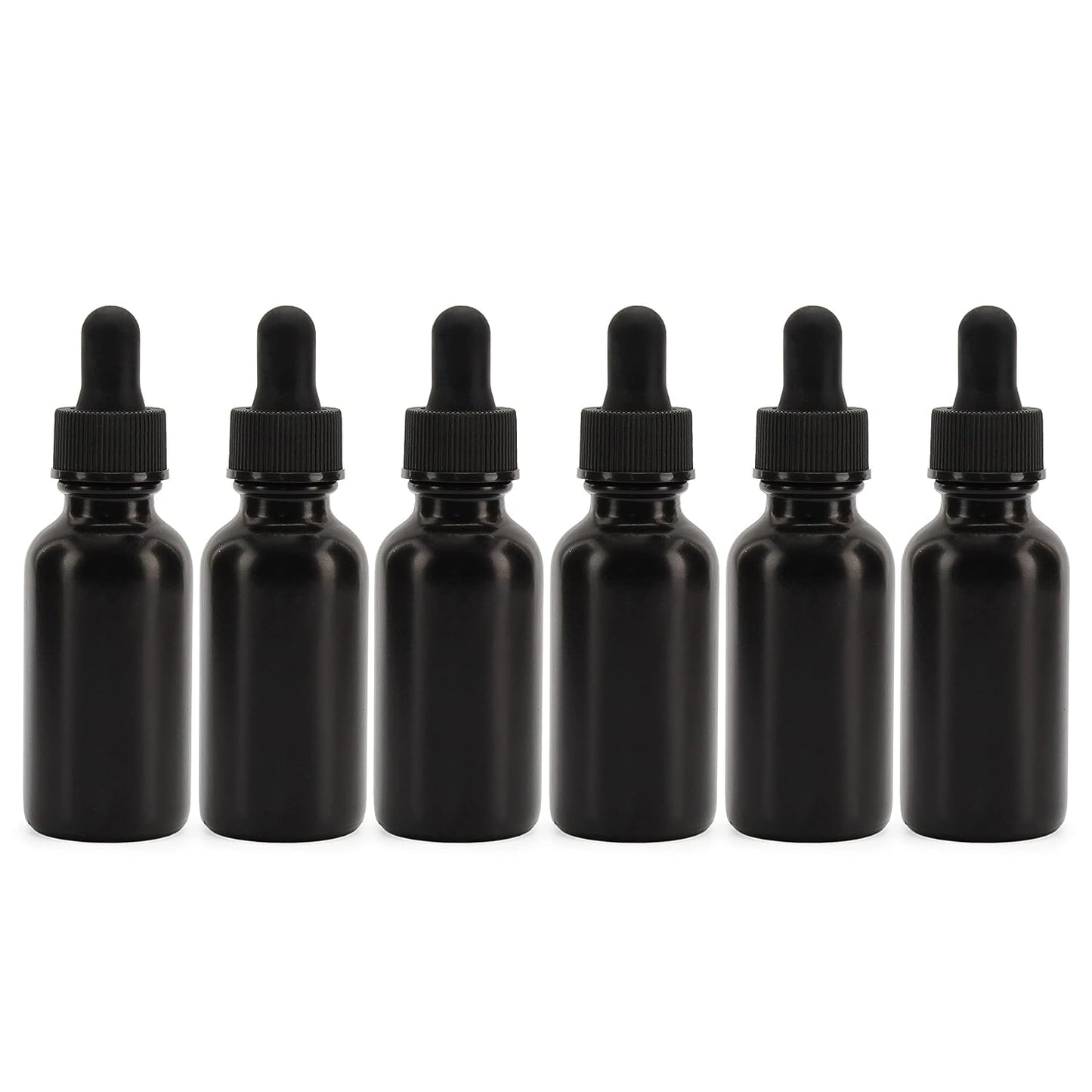 Cornucopia 1oz Black Coated Glass UV Resistant Eye Dropper Bottles (6 pack), UV Safe Bottles for Essential Oils and Aromatherapy