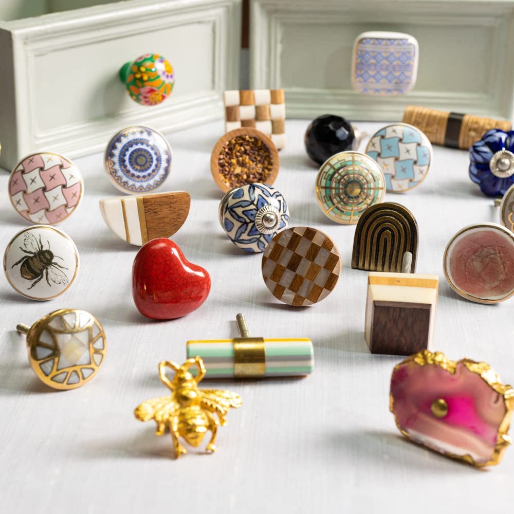 Indian Shelf 6 Pack Natural Mother of Pearl Knobs-Gold Cabinet Knobs-Gold Cabinet Pulls-Gold Dresser Knobs-Gold Drawer Pulls-Gold knobs for Cabinets-Drawer Knobs-Dresser Knobs-Drawer Pulls and Knobs