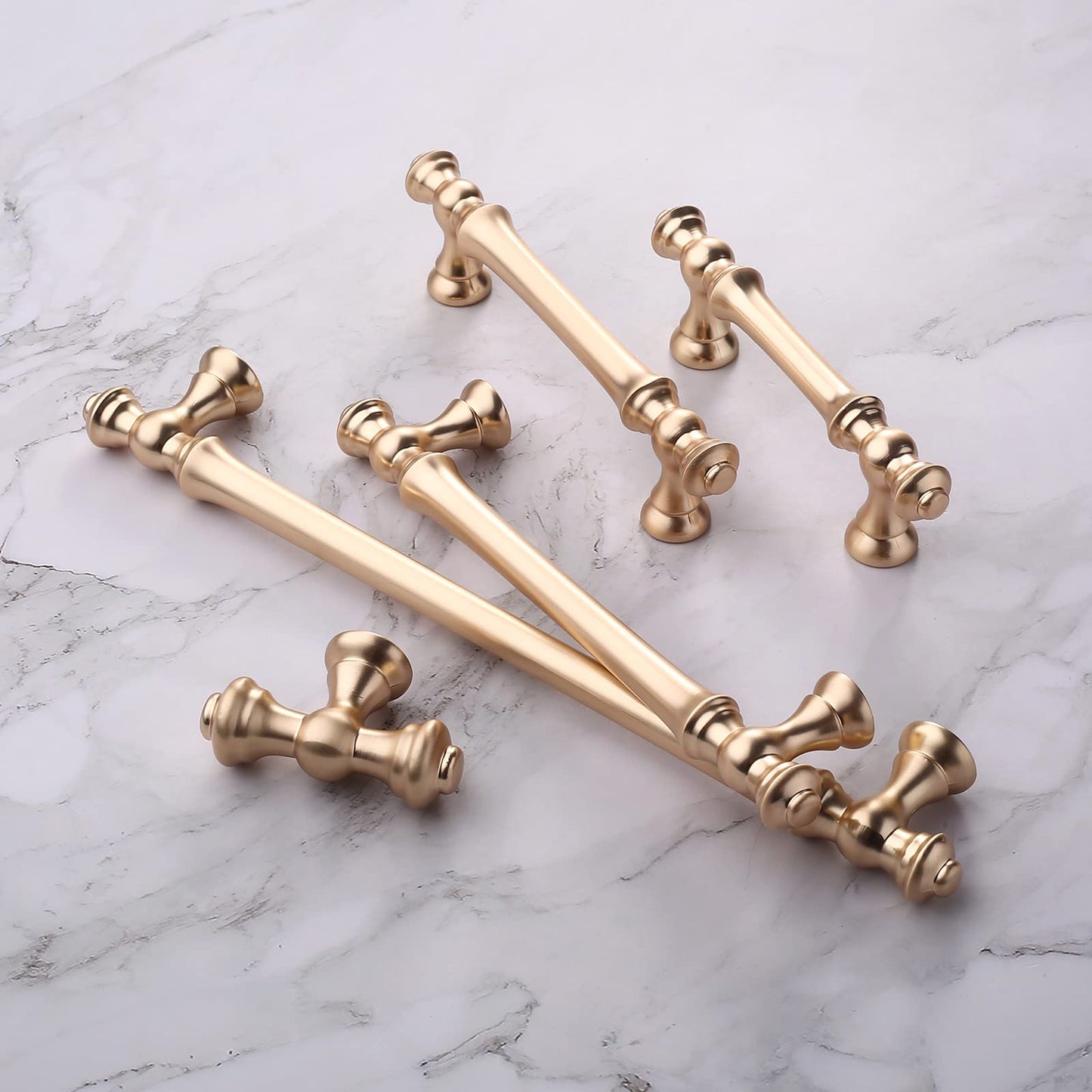 Amerdeco 10 Pack Brushed Brass Cabinet Pulls 5 Inch(128mm) Hole Center Cabinet Hardware Gold Kitchen Cabinet Handles for Bathroom Drawer Pulls Dresser Pulls ZH0014.…