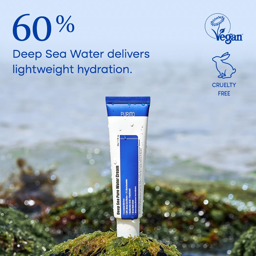 PURITO [ESSENTIAL OIL-FREE] DEEP SEA PURE WATER CREAM 50g/1.7fl.oz, moisture cream for face, facial watery cream, Vegan