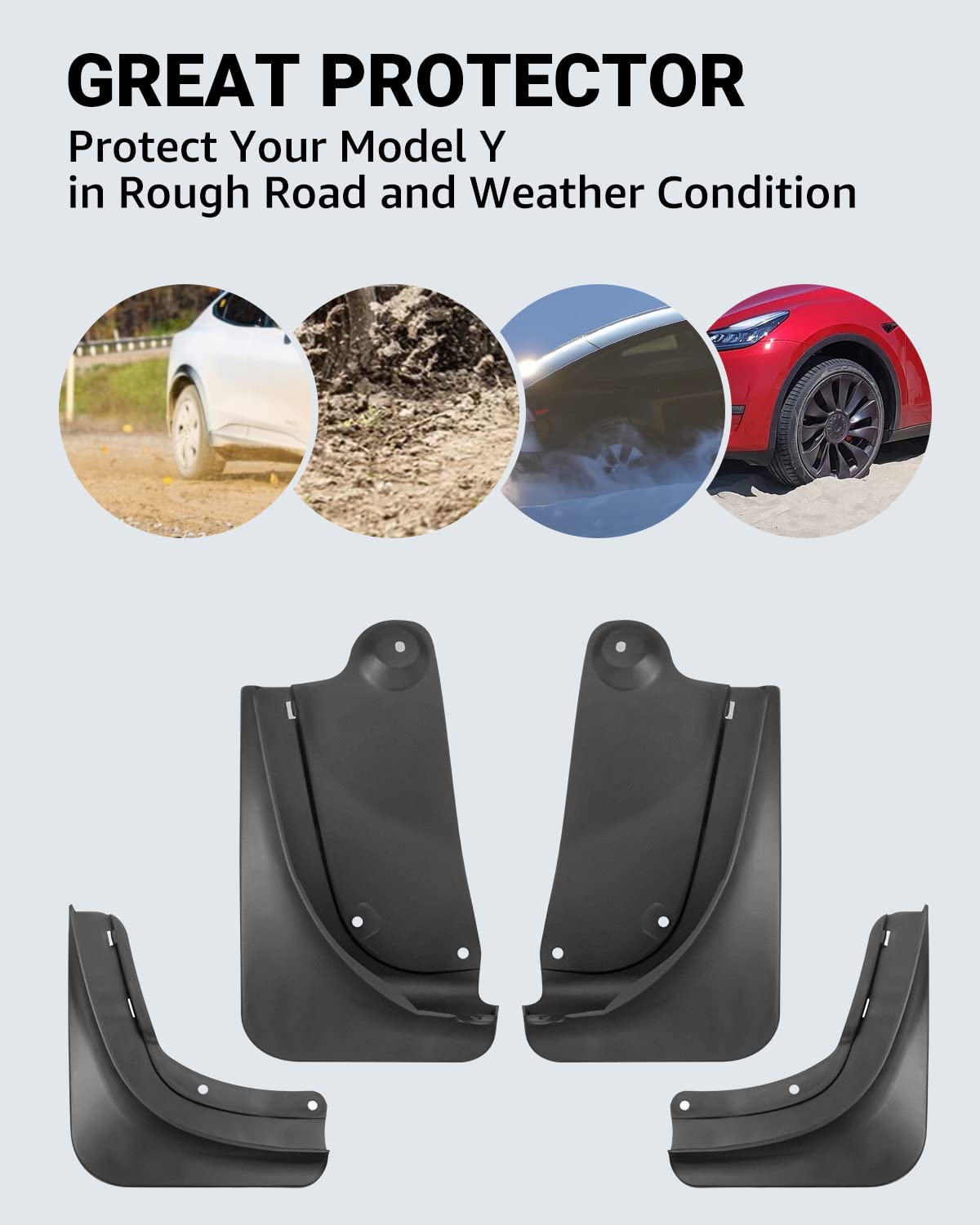 BASENOR Tesla Model Y Mud Flaps Splash Guards Winter Vehicle Sediment Protection No Need to Drill Holes(Set of 4)