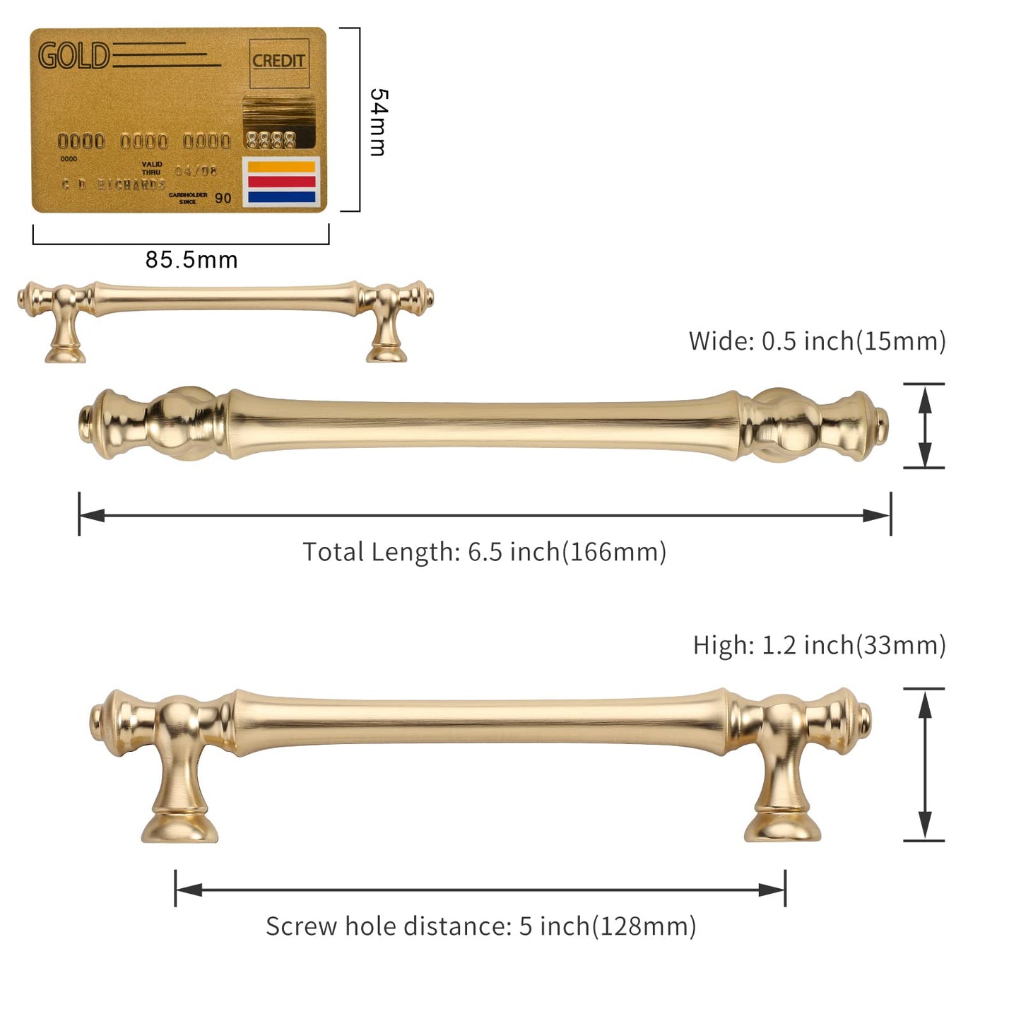 Amerdeco 10 Pack Brushed Brass Cabinet Pulls 5 Inch(128mm) Hole Center Cabinet Hardware Gold Kitchen Cabinet Handles for Bathroom Drawer Pulls Dresser Pulls ZH0014.…