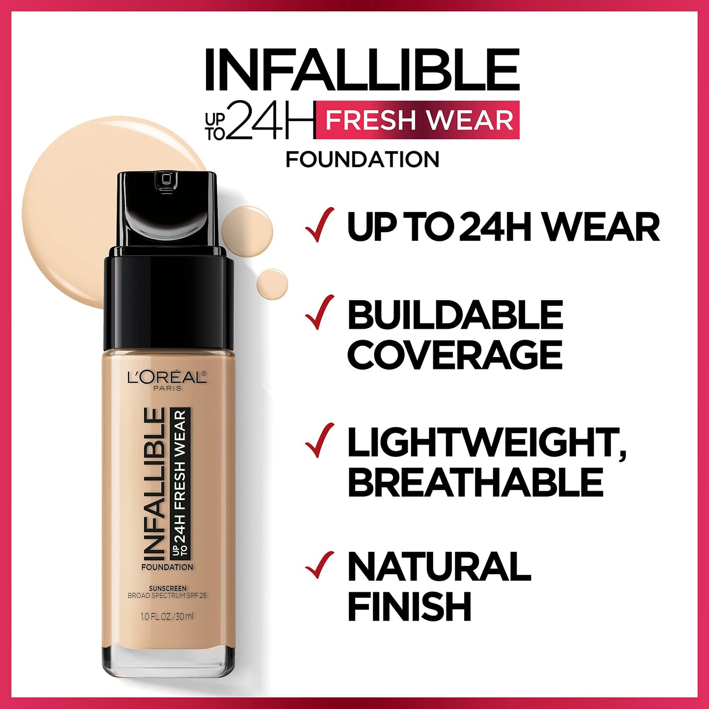 L’Oréal Paris Makeup Infallible Up to 24 Hour Fresh Wear Foundation, Rose Pearl, 1 Ounce