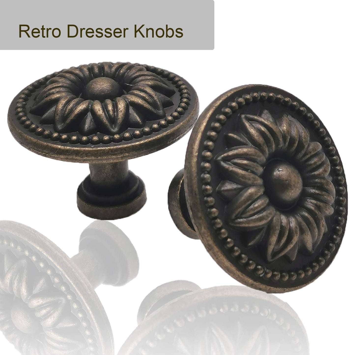 M MIMHOOY Vintage Flower Shape Cabinet Drawer Knobs, Antique Bronze Dresser Drawer Handles 8 Pcs, Flower Shape