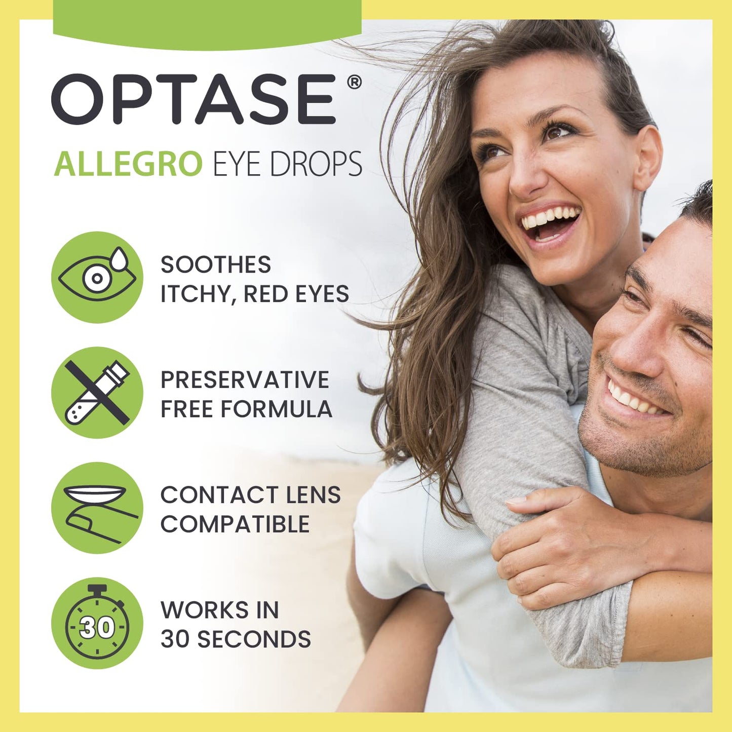 OPTASE Allegro Eye Drops for Dry Eyes - Lubricating Eye Drops for Dry Eyes - Eye Drops for Red Eyes and Seasonal Irritants - Symptom Relief Eye Drops for Contacts and Itchy Eyes - .33 oz, 300 Drops