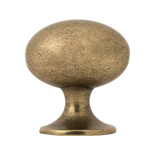 HARPOON Cabinet Hardware Oval Mushroom Knob 1-2/5" Diameter 36mm, 10 Pack (Antique Brass)