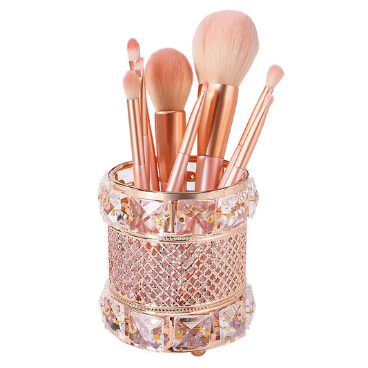 Crystal Makeup Brush Holder Organizers, Bling Cosmetic Eyebrow Comb Brushes Pen Cup Collection Storaged Container Organizer for Vanity, Women, Bedroom, Home Desk Decor (Gold)