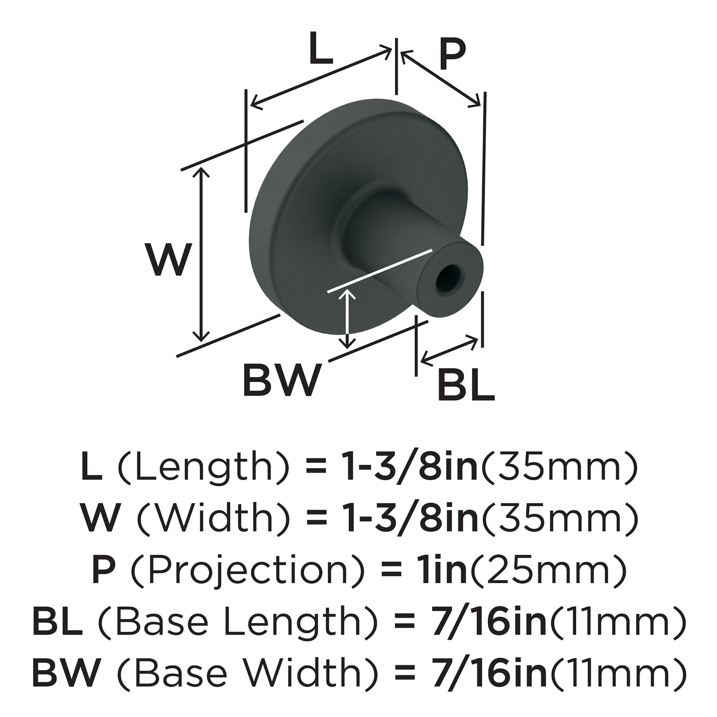 Amerock | Cabinet Knob | Matte Black | 1-3/8 inch (35 mm) Diameter | Versa | 1 Pack | Drawer Knob | Cabinet Hardware