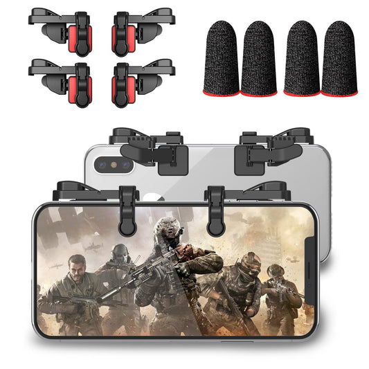 IFYOO Mobile Game Trigger, Mobile Gaming Controller Compatible with PUBGG/Fortnitee/Call of Duty Mobile, Z108 Aim & Fire Triggers for iPhone and Android Phone, 2 Pair with 2 pcs Finger Sleeves Red