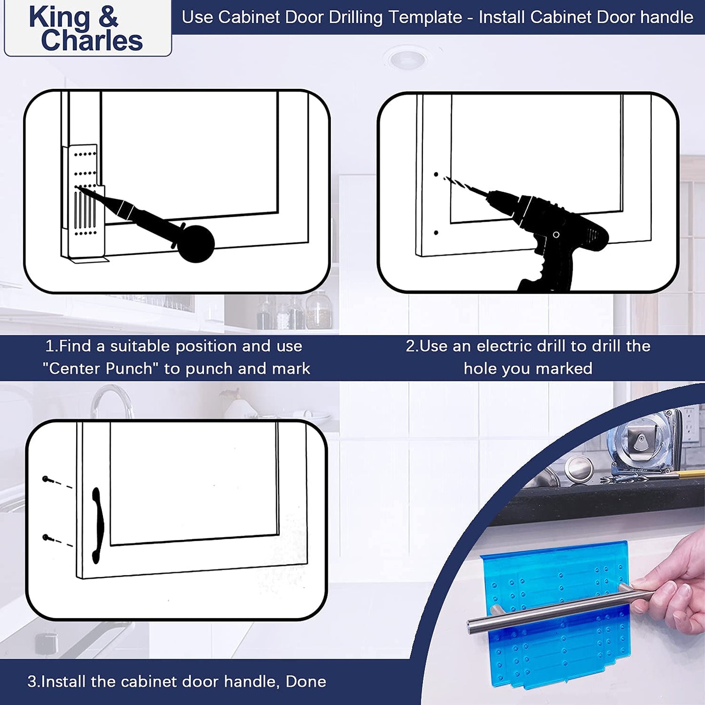 King&Charles Cabinet Hardware Template, Cabinet Handle Template Tool - Cabinet Pull/Knob Template for Cabinet Hardware, Cabinet Template for Handles and Pulls with Center Punch.