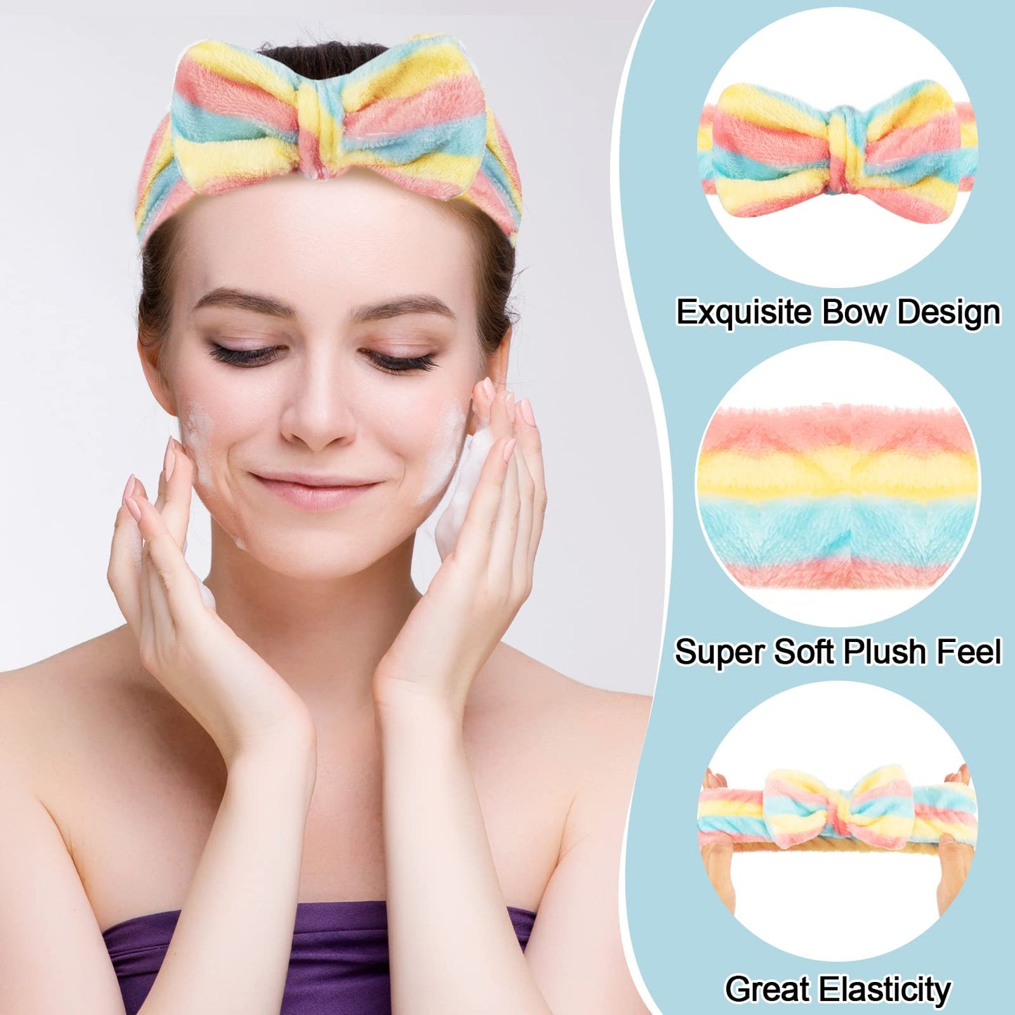 36 Pcs Spa Headband Bow Hair Band Fluffy Makeup Headband Soft Skincare Headbands Towel Headband for Washing Face Head Wraps Makeup Accessories Cosmetic Headband for Women Mask Spa Shower Gifts