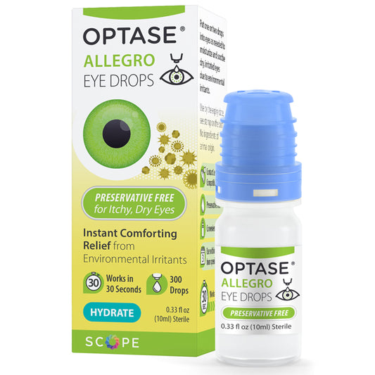 OPTASE Allegro Eye Drops for Dry Eyes - Lubricating Eye Drops for Dry Eyes - Eye Drops for Red Eyes and Seasonal Irritants - Symptom Relief Eye Drops for Contacts and Itchy Eyes - .33 oz, 300 Drops